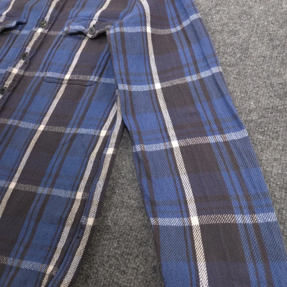 Vintage Polo Ralph Lauren Flannel Work Shirt Mens M Blue Plaid Pencil Pocket 90s